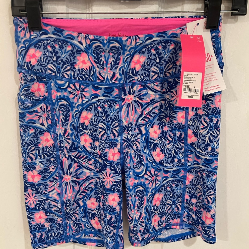 Lilly Pulitzer NWT Luxletic Weekender High Rise Shorts in Blue Peri Size S